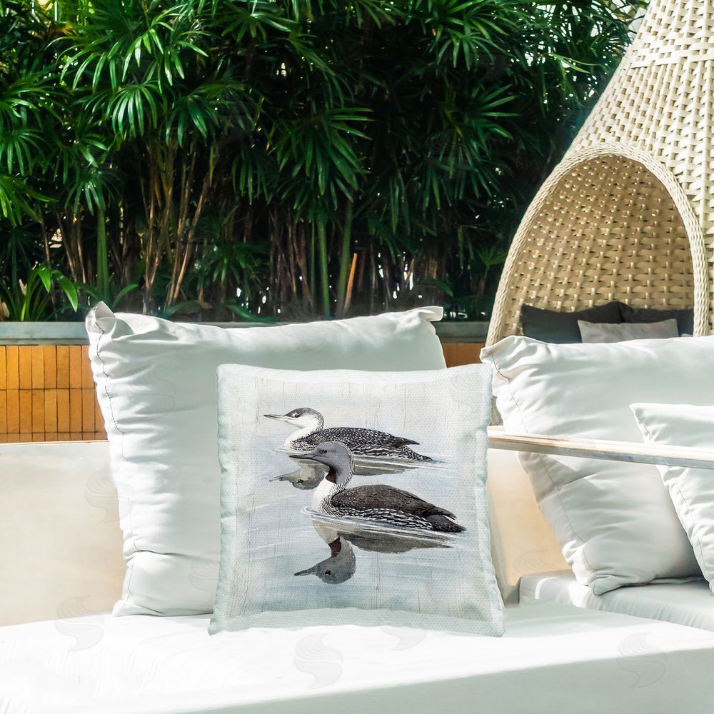 Susan Jill Lake Ducks Swimming Outdoor Quick-Dry Polyester Printed Throw Pillow in Back Yard