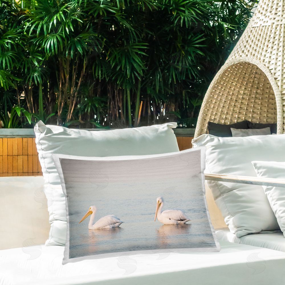 Danita Delimont Pelicans on Calm Waters Outdoor Quick-Dry Polyester Printed Throw Pillow in Back Yard