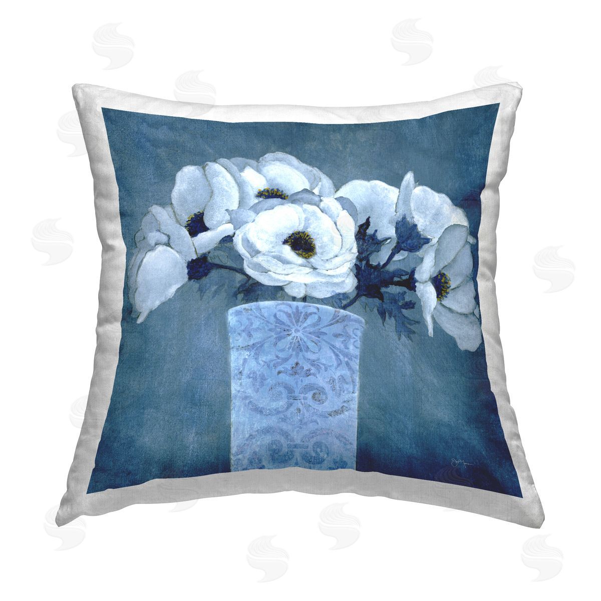 Janet Tava Patterned Vase Flowers Printed Plush Polyester Throw Pillow