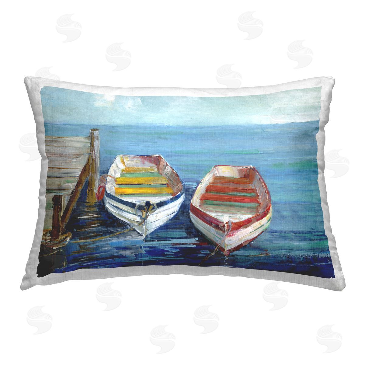 Sally Swatland Twin Boats by Dock Printed Plush Polyester Throw Pillow