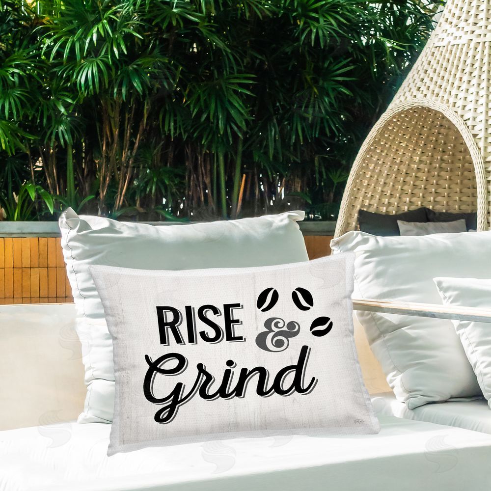 Natalie Carpentieri Rise & Grind Coffee Beans Outdoor Quick-Dry Polyester Printed Throw Pillow in Back Yard