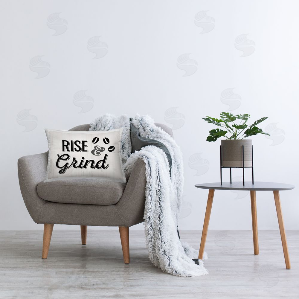 Natalie Carpentieri Rise & Grind Coffee Beans Printed Plush Polyester Throw Pillow On Chair