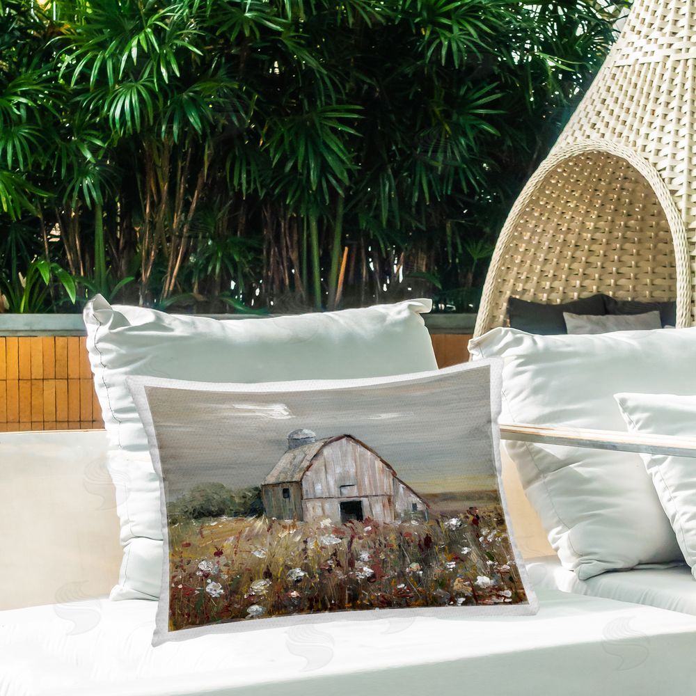 Sally Swatland Natural Farm Landscape Outdoor Quick-Dry Polyester Printed Throw Pillow in Back Yard