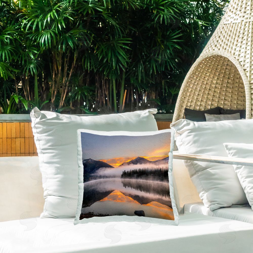 Danita Delimont Orange Sunset Lake Reflection Outdoor Quick-Dry Polyester Printed Throw Pillow in Back Yard