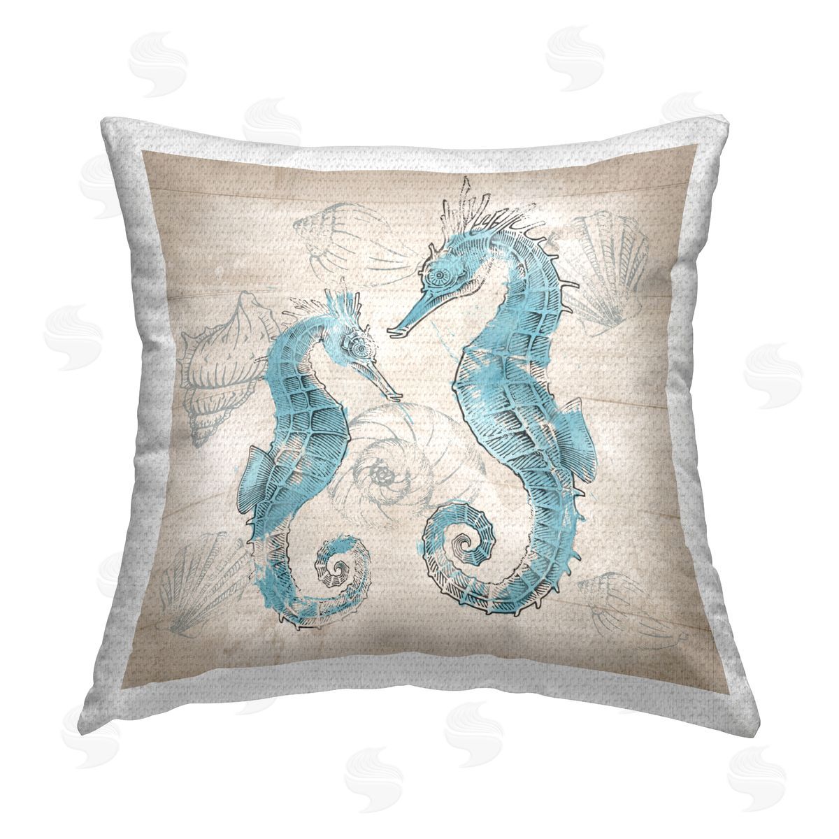 Conrad Knutsen Blue Seahorses on Rustic Outdoor Quick-Dry Polyester Printed Throw Pillow
