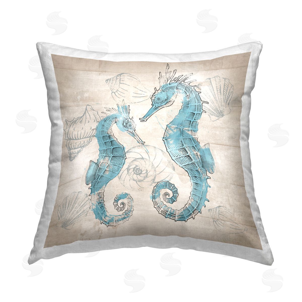 Conrad Knutsen Blue Seahorses on Rustic Printed Plush Polyester Throw Pillow