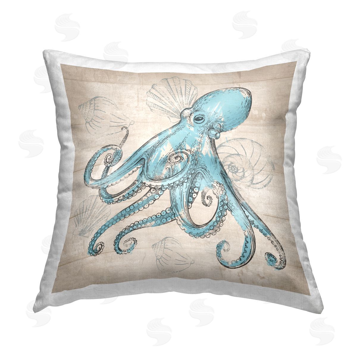 Conrad Knutsen Vintage Drawn Octopus Printed Plush Polyester Throw Pillow