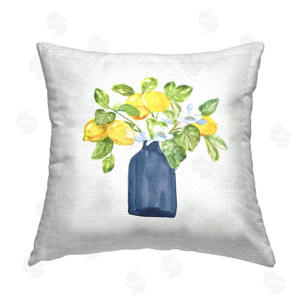 Nan Lemon Branches in Blue Outdoor Quick-Dry Polyester Printed Throw Pillow