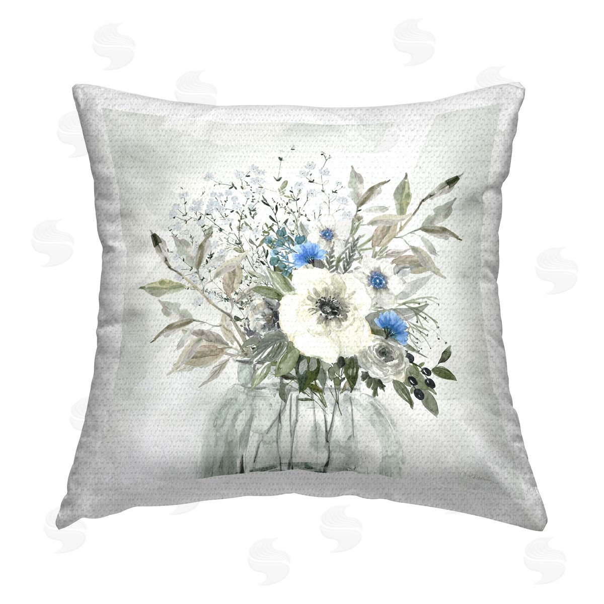 Carol Robinson Charming Country Blue Bouquet Outdoor Quick-Dry Polyester Printed Throw Pillow