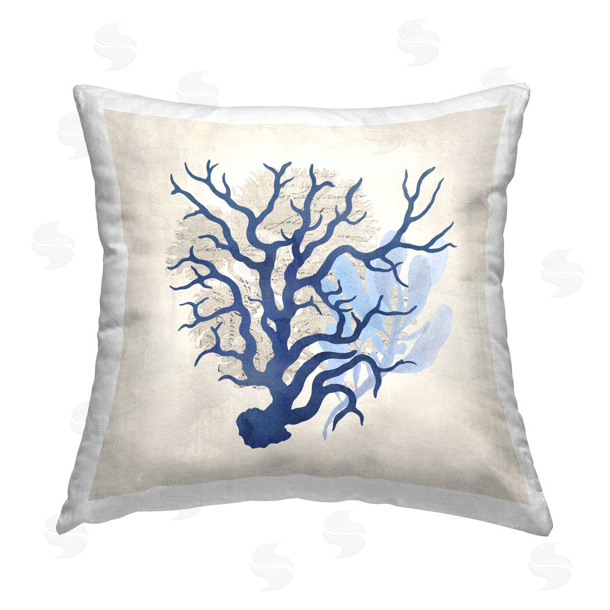Susan Arnot Blue Coral Branches Printed Plush Polyester Throw Pillow