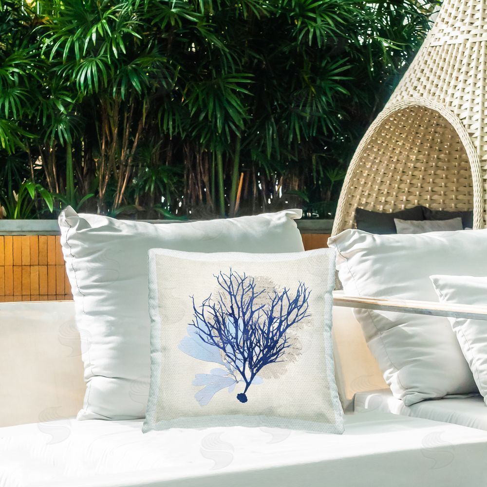 Susan Arnot Modern Coral Branch Outdoor Quick-Dry Polyester Printed Throw Pillow in Back Yard