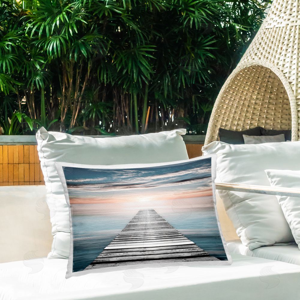 Natalie Carpentieri Sunlit Dock Planks Outdoor Quick-Dry Polyester Printed Throw Pillow in Back Yard