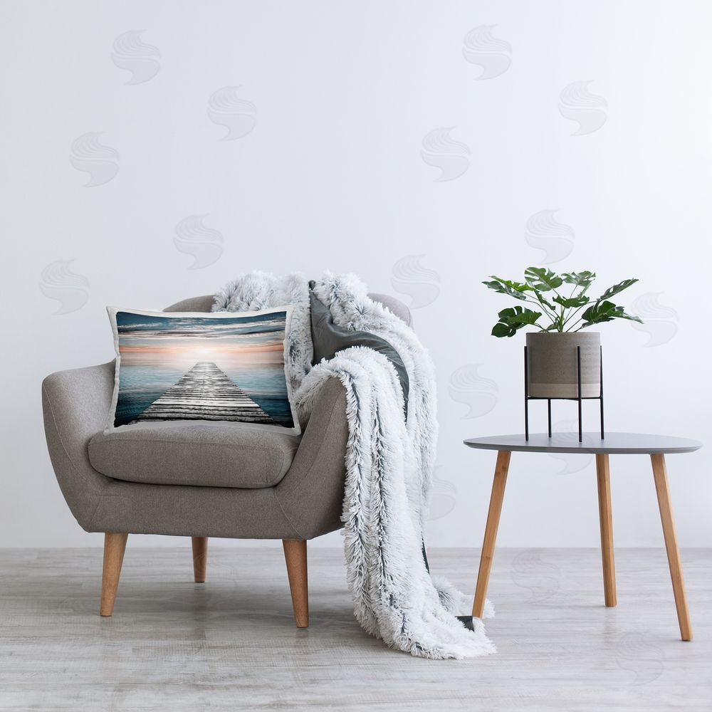 Natalie Carpentieri Sunlit Dock Planks Printed Plush Polyester Throw Pillow On Chair
