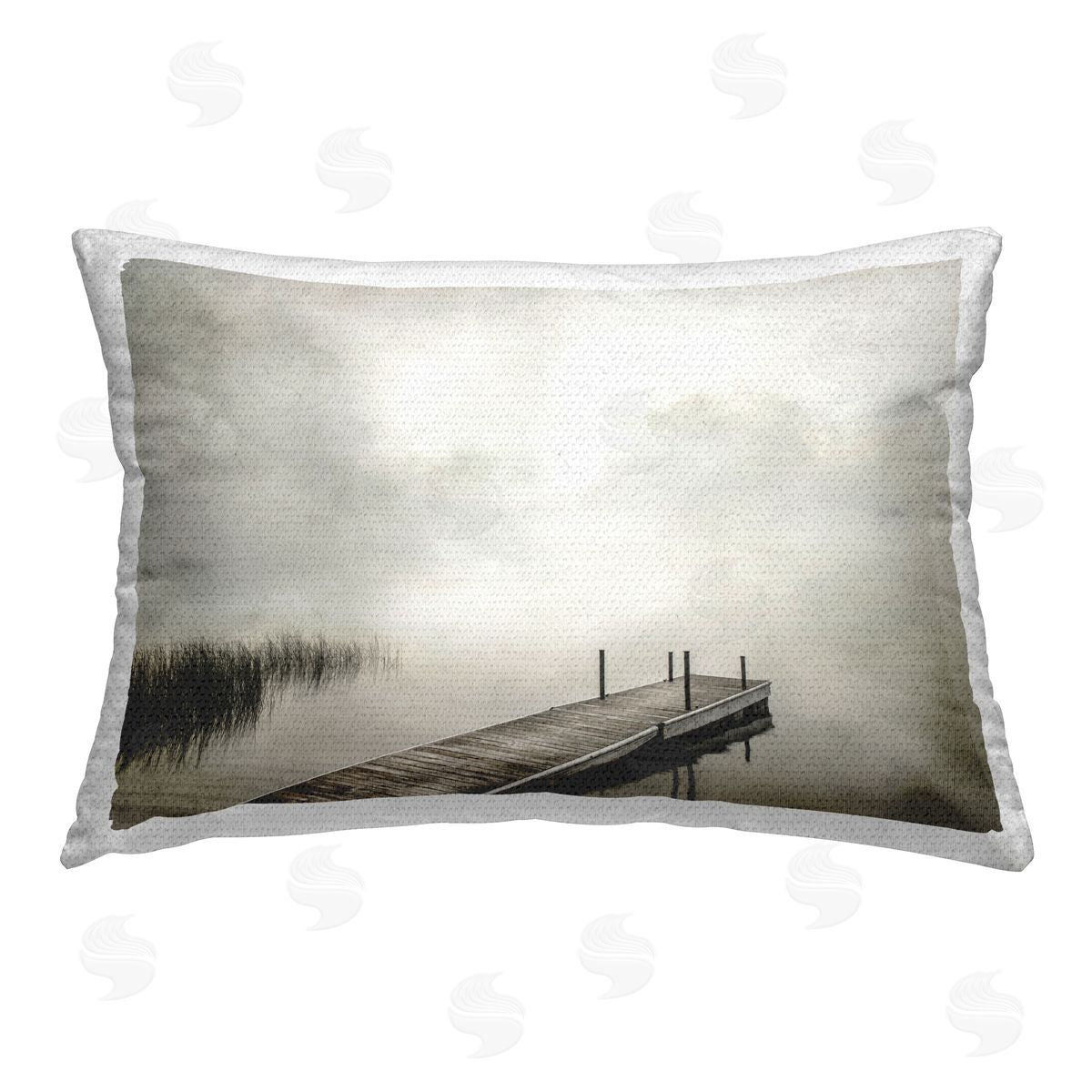 Peter Hawkins Mysterious Foggy Lake Dock Outdoor Quick-Dry Polyester Printed Throw Pillow