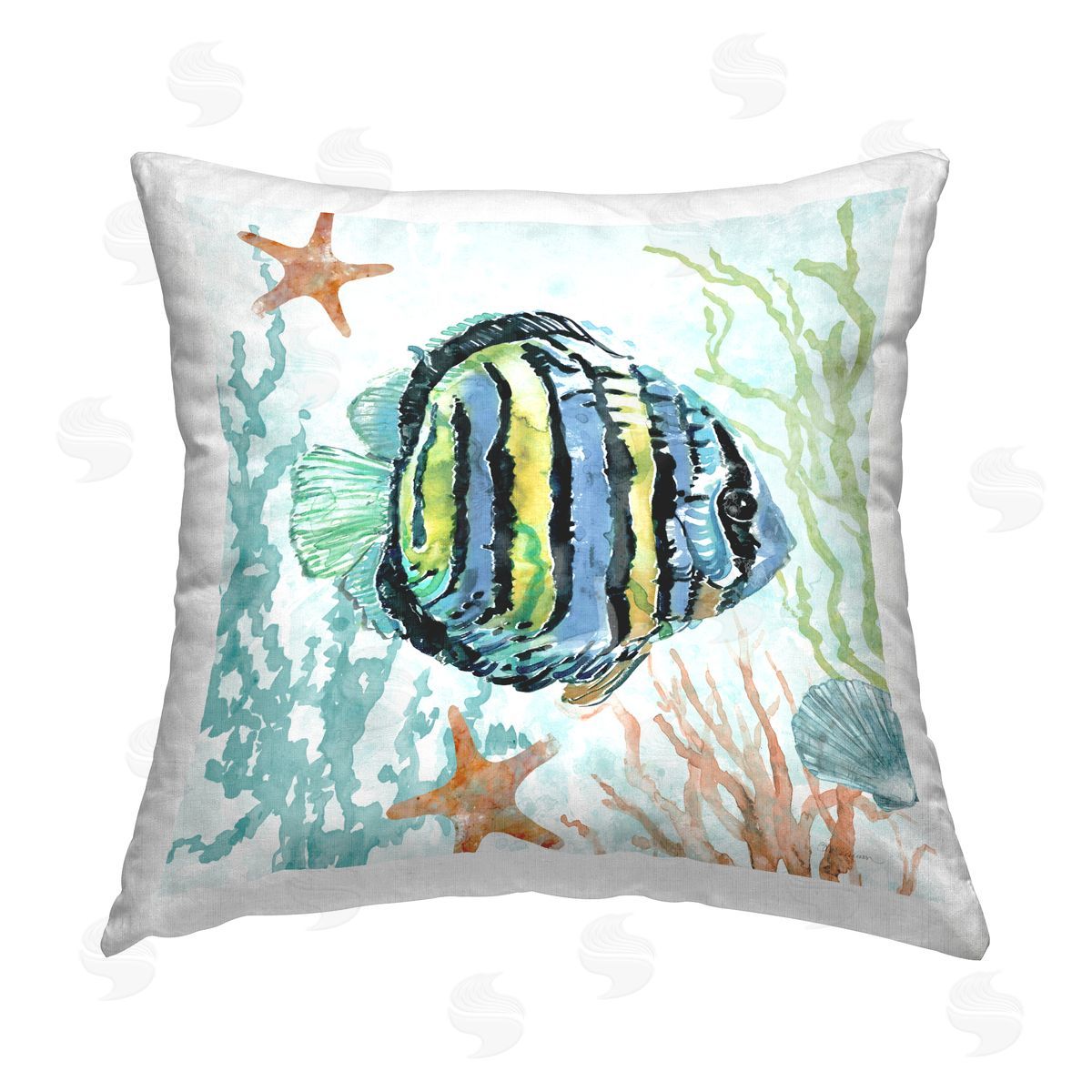 Carol Robinson Tropical Striped Fish Printed Plush Polyester Throw Pillow