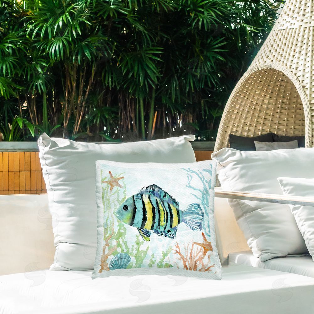Carol Robinson Tropical Fish Swimming Outdoor Quick-Dry Polyester Printed Throw Pillow in Back Yard