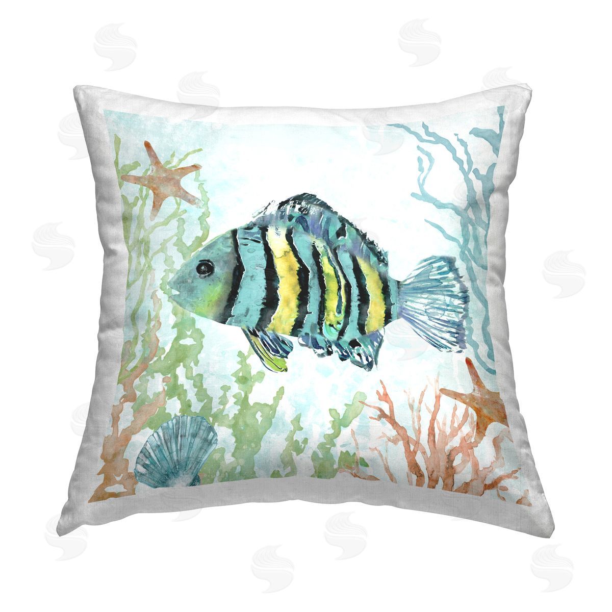 Carol Robinson Tropical Fish Swimming Printed Plush Polyester Throw Pillow