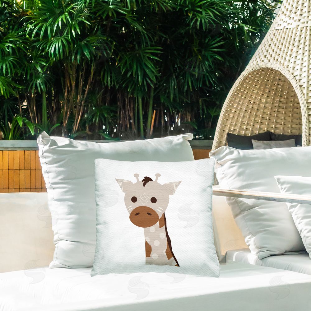 Daniela Santiago Neutral Tone Giraffe Outdoor Quick-Dry Polyester Printed Throw Pillow in Back Yard