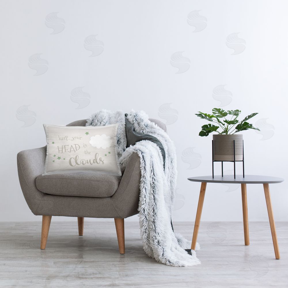 Natalie Carpentieri Head in Clouds Phrase Printed Plush Polyester Throw Pillow On Chair