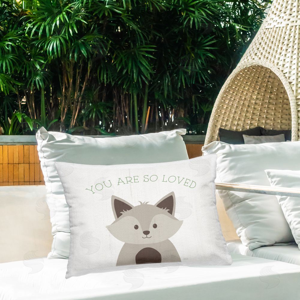 Natalie Carpentieri So Loved Smiling Fox Outdoor Quick-Dry Polyester Printed Throw Pillow in Back Yard