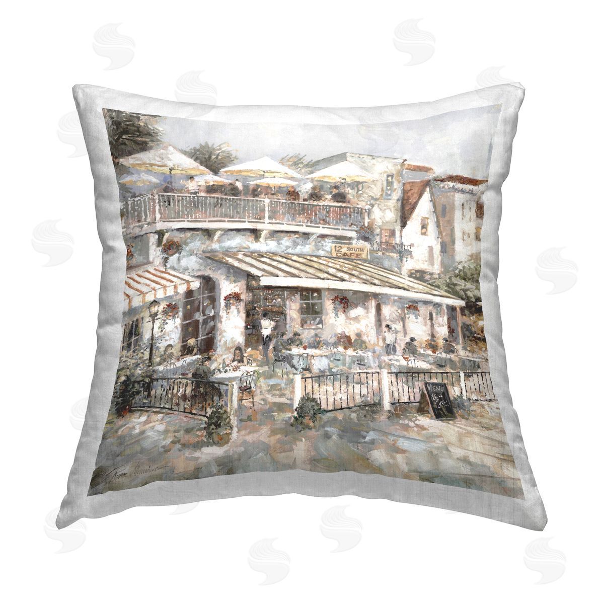 Ruane Manning Town Café Patio Printed Plush Polyester Throw Pillow