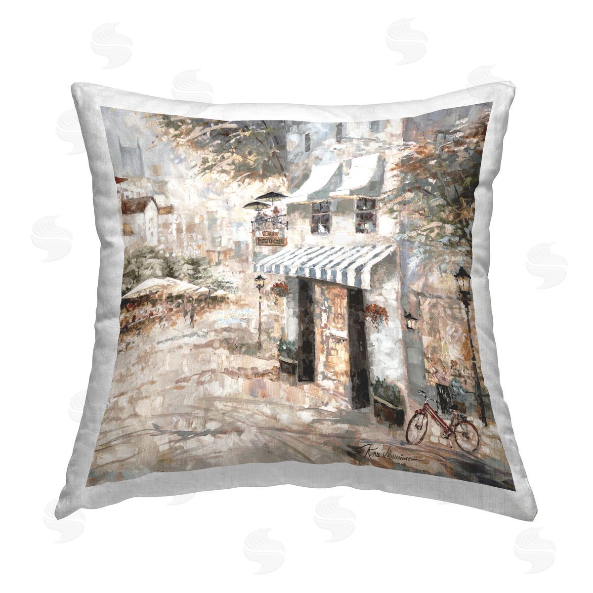 Ruane Manning City Bistro Shopfront Printed Plush Polyester Throw Pillow