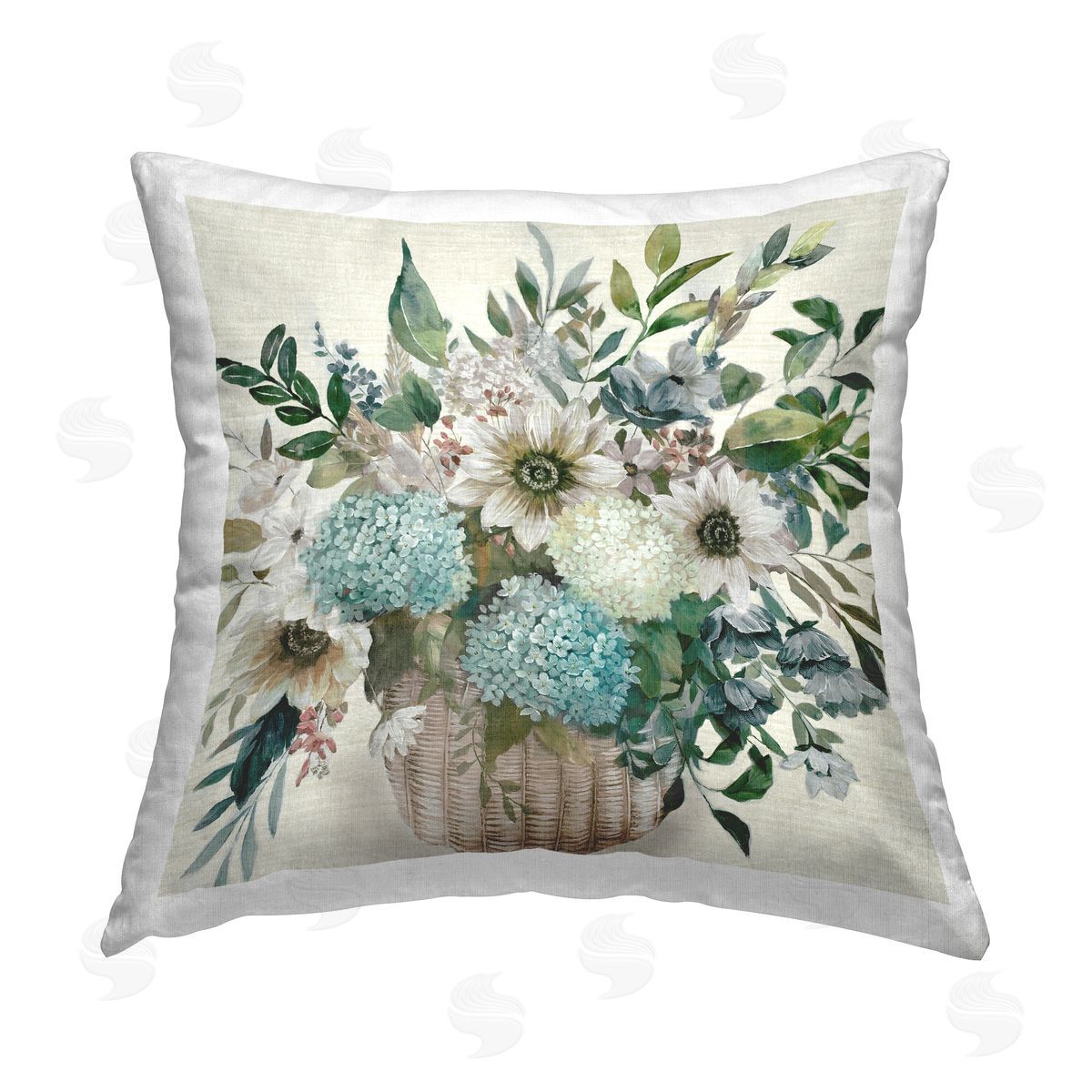 Nan Country Basket of Flowers Printed Plush Polyester Throw Pillow