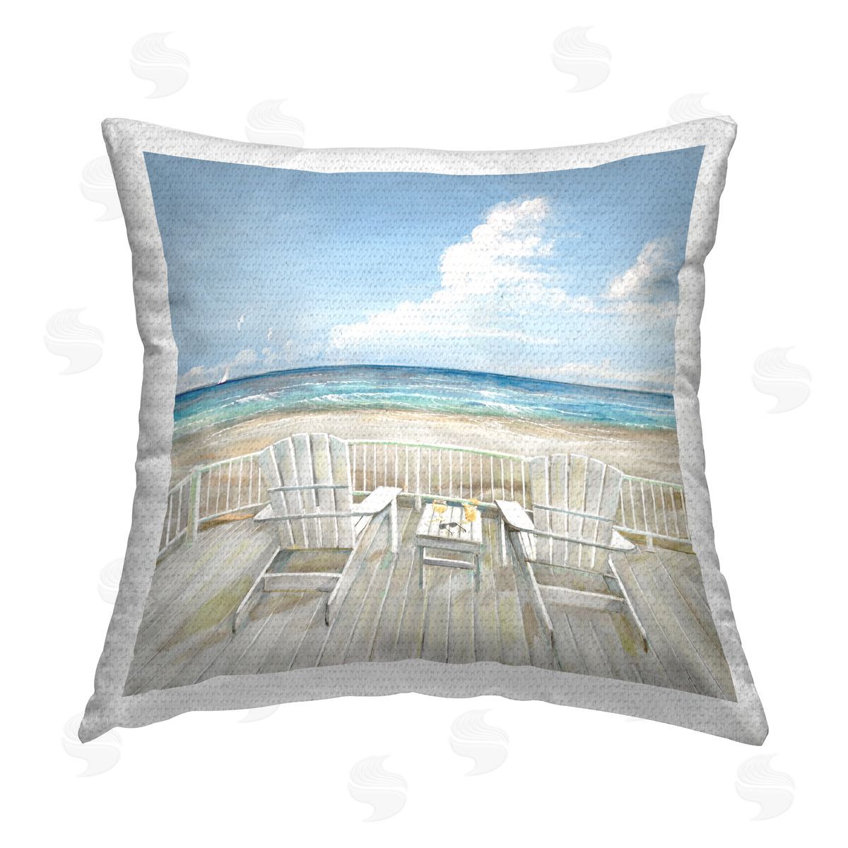 Ruane Manning Seats Overlooking Beach Outdoor Quick-Dry Polyester Printed Throw Pillow