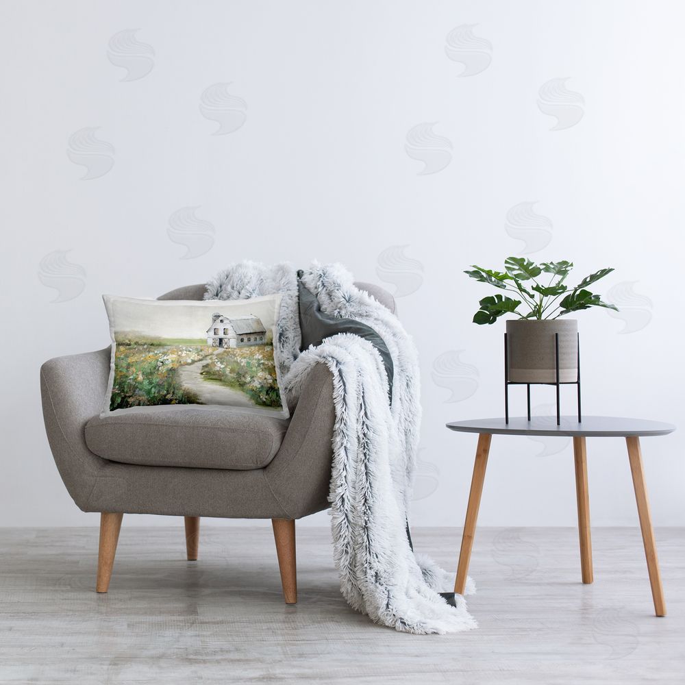 Sally Swatland Farmyard Path to Barn Printed Plush Polyester Throw Pillow On Chair
