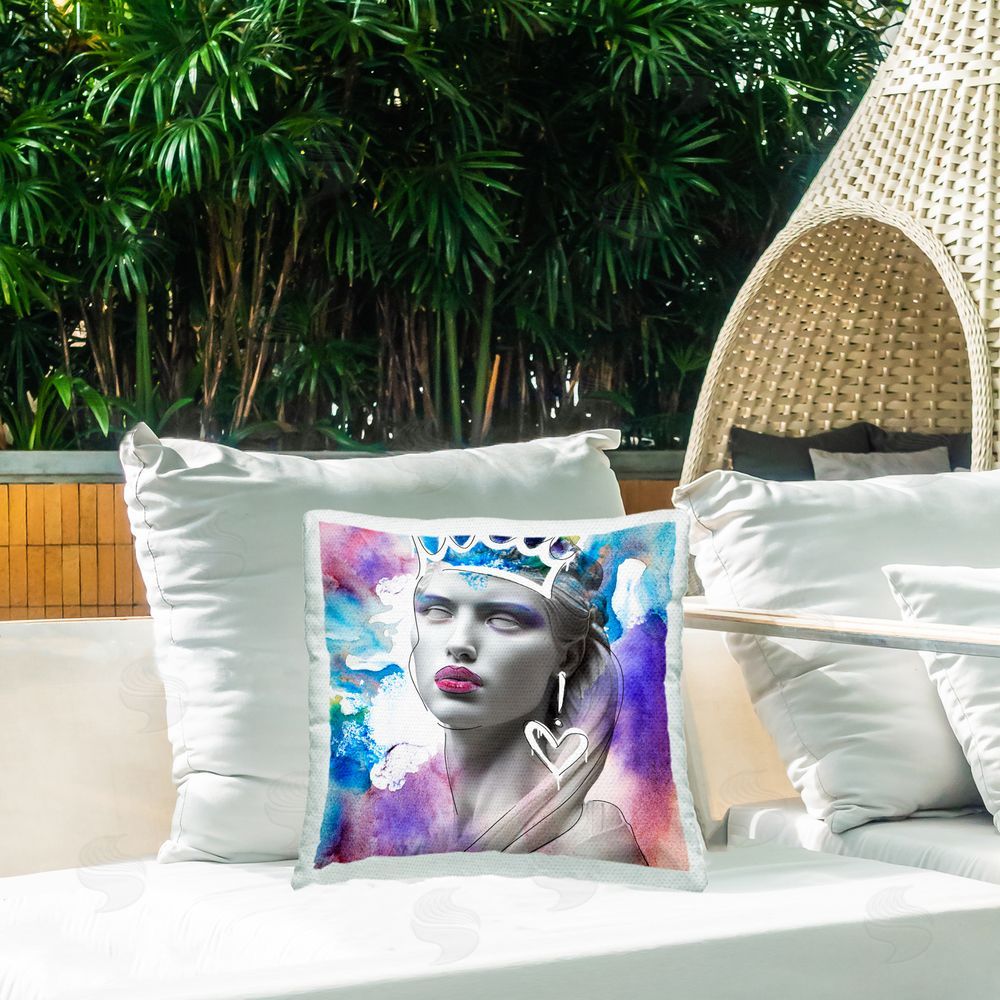 CAD Designs Modern Crowned Woman Outdoor Quick-Dry Polyester Printed Throw Pillow in Back Yard