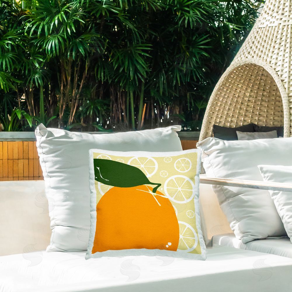 Daniela Santiago Bright Orange Fruit Outdoor Quick-Dry Polyester Printed Throw Pillow in Back Yard