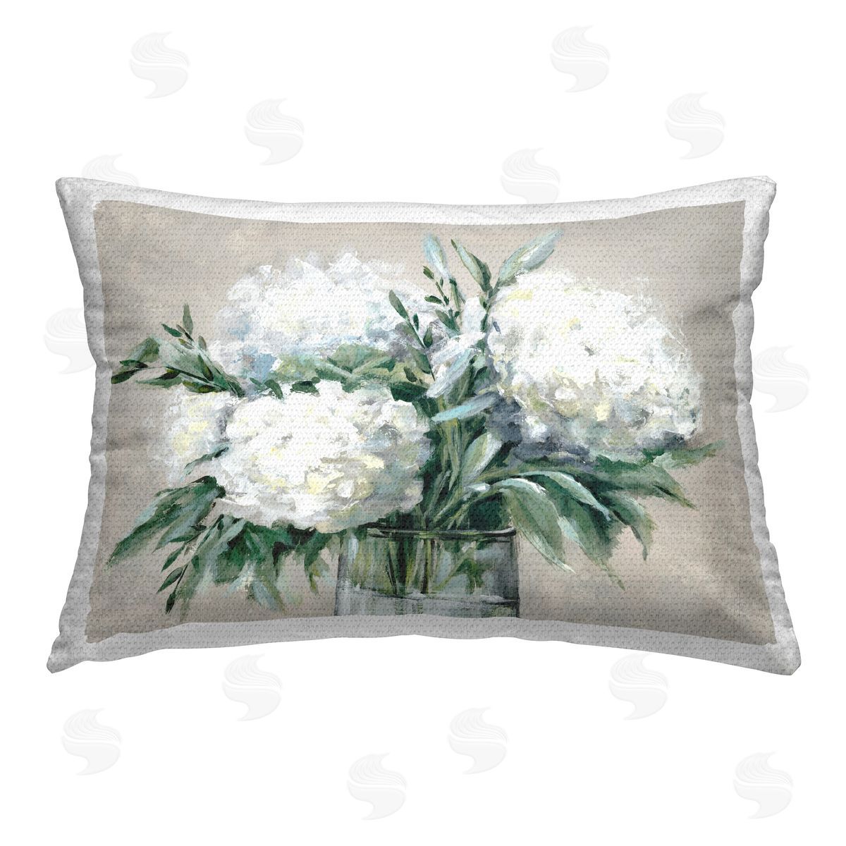 Alex Black Full Hydrangeas in White Outdoor Quick-Dry Polyester Printed Throw Pillow