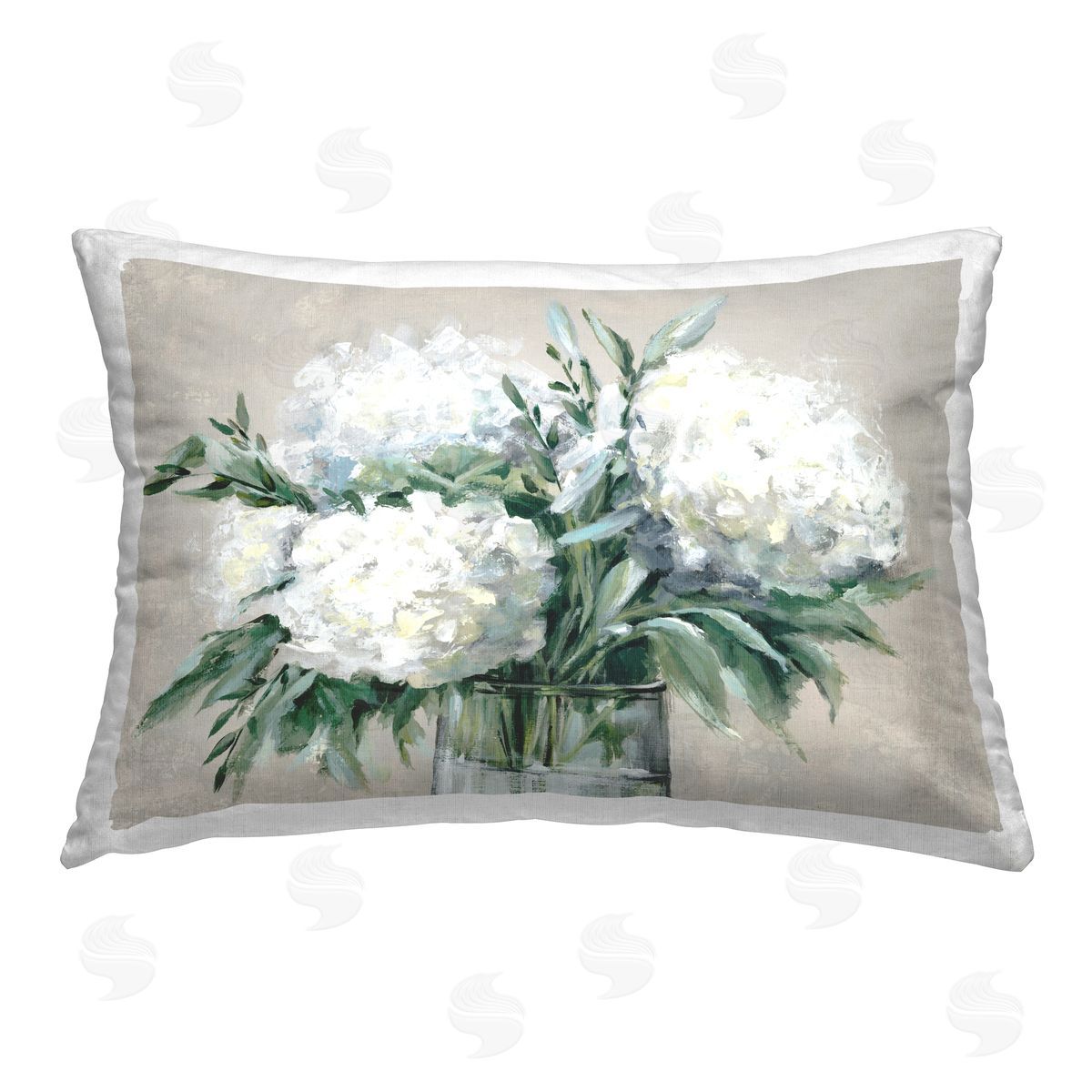 Alex Black Full Hydrangeas in White Printed Plush Polyester Throw Pillow