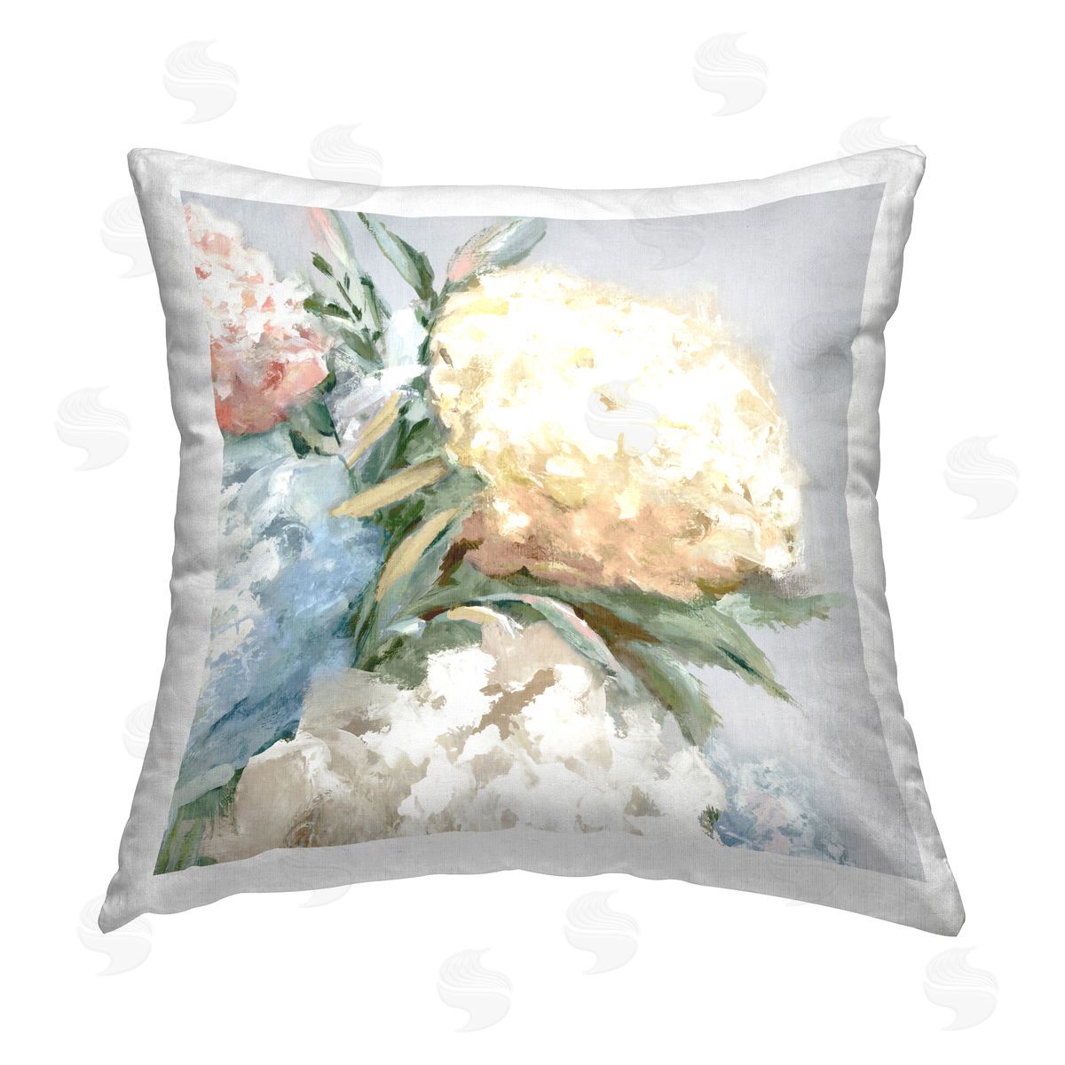 Alex Black Close Up Hydrangea Blossom Printed Plush Polyester Throw Pillow