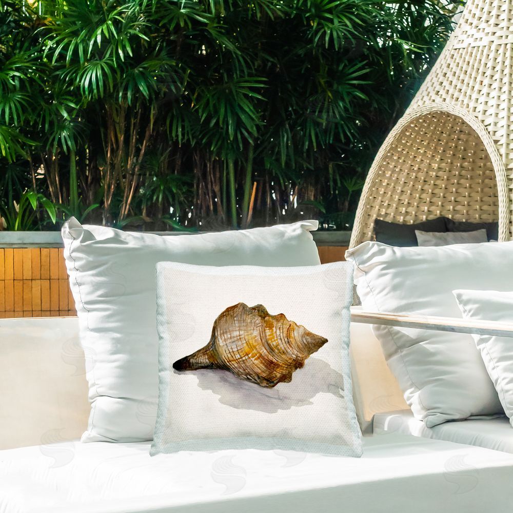 Jacob Q Conch Shell on Beige Outdoor Quick-Dry Polyester Printed Throw Pillow in Back Yard