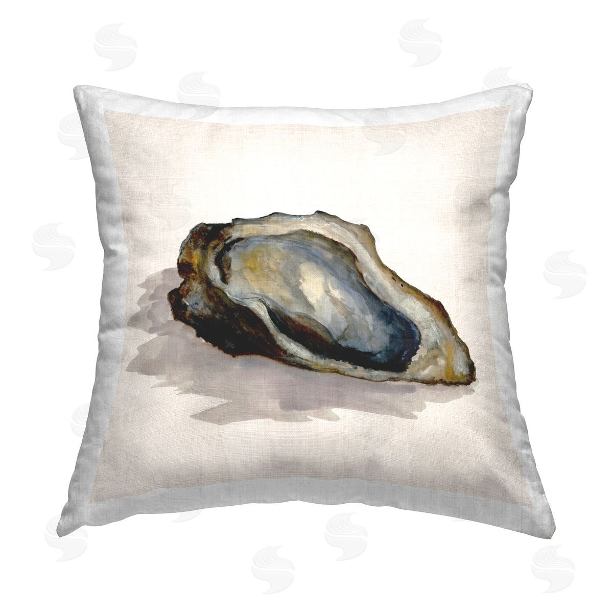 Jacob Q Oyster Shell on Beige Printed Plush Polyester Throw Pillow