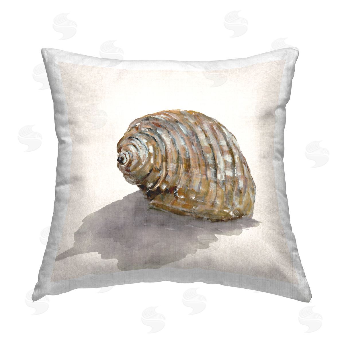 Jacob Q Curved Seashell on Beige Printed Plush Polyester Throw Pillow