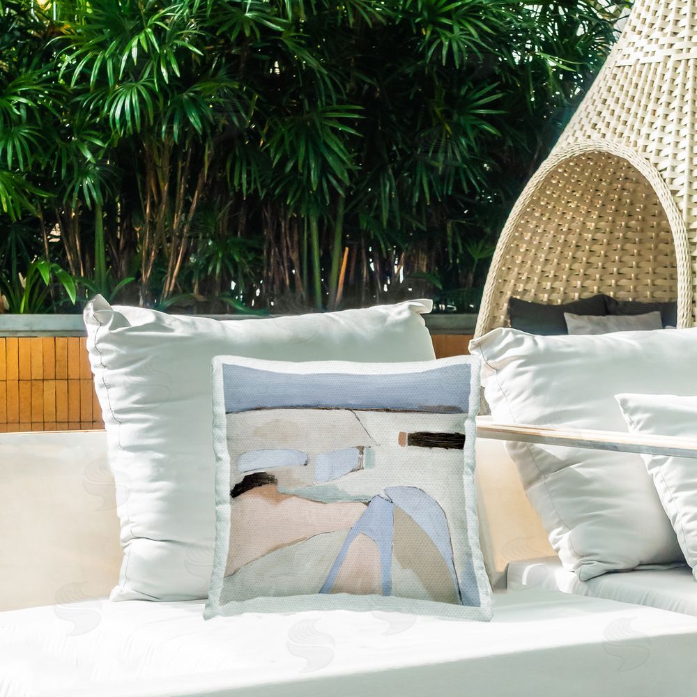 Jacob Q Organic Neutral Landscape Outdoor Quick-Dry Polyester Printed Throw Pillow in Back Yard