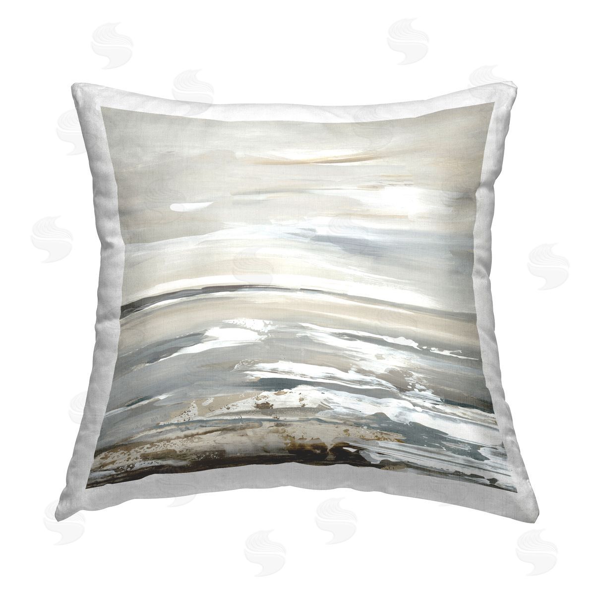 Lera White Waves Impression Printed Plush Polyester Throw Pillow