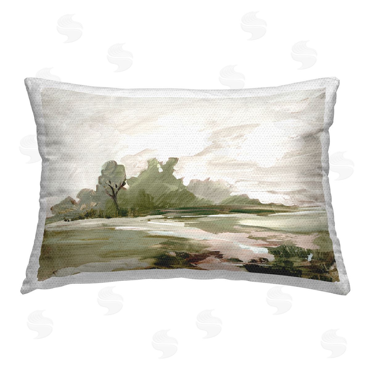 Lera Countryside with Distant Trees Outdoor Quick-Dry Polyester Printed Throw Pillow