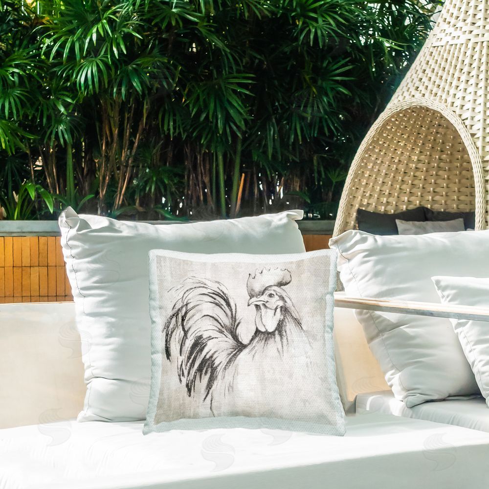 Eli Jones Rooster Sketch Impression Outdoor Quick-Dry Polyester Printed Throw Pillow in Back Yard