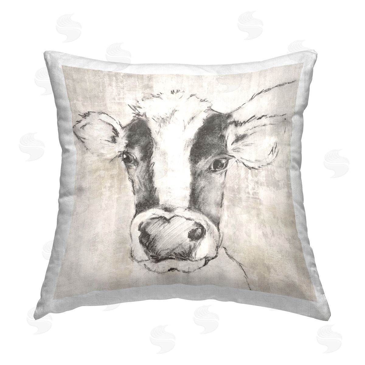 Eli Jones Cow Sketch Impression Printed Plush Polyester Throw Pillow