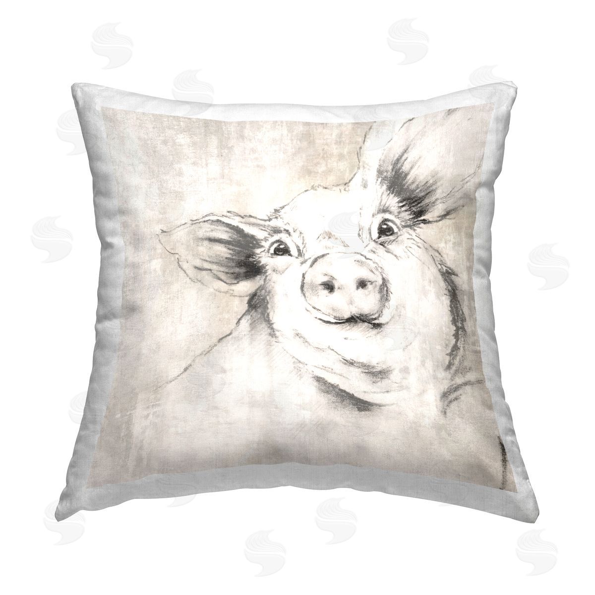 Eli Jones Pig Sketch Impression Printed Plush Polyester Throw Pillow