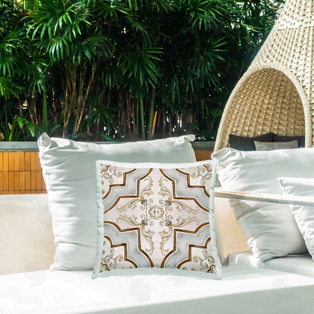 Eli Jones Classic Symmetrical Tile Outdoor Quick-Dry Polyester Printed Throw Pillow in Back Yard