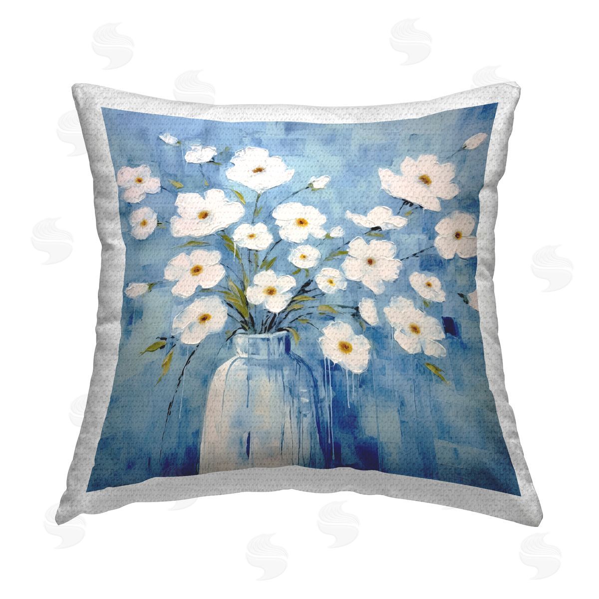 Irena Orlov White Blooms with Paint Drip Outdoor Quick-Dry Polyester Printed Throw Pillow