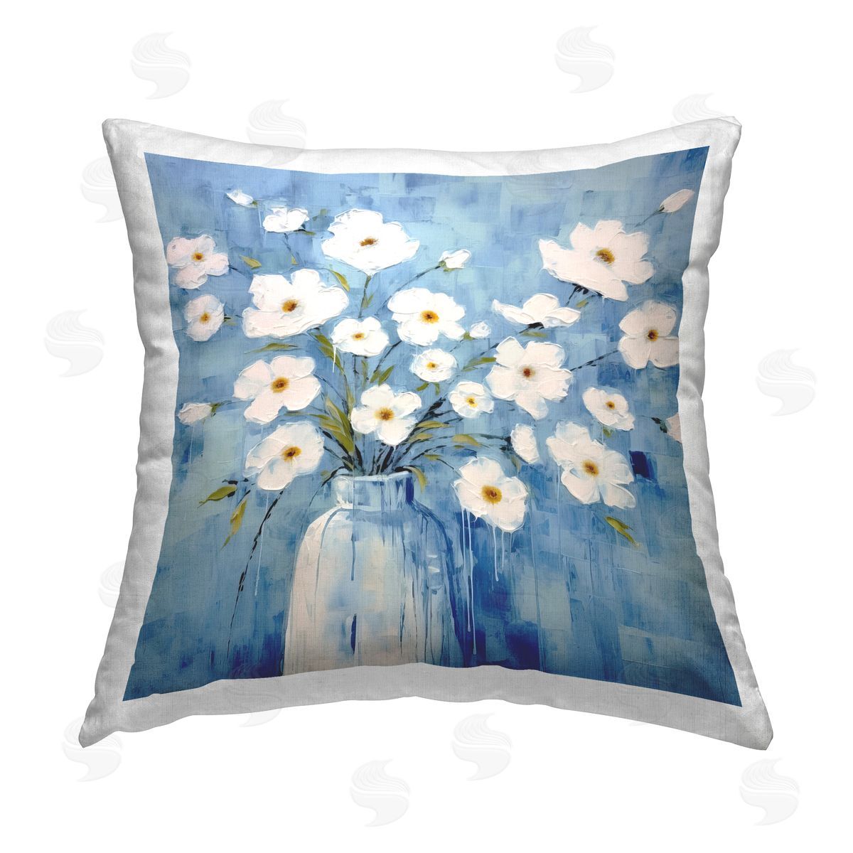 Irena Orlov White Blooms with Paint Drip Printed Plush Polyester Throw Pillow