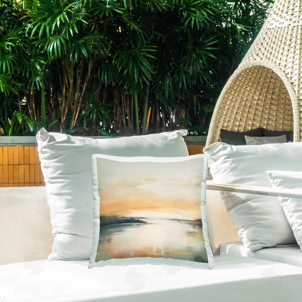 Irena Orlov Clear Sunset on Lake Outdoor Quick-Dry Polyester Printed Throw Pillow in Back Yard