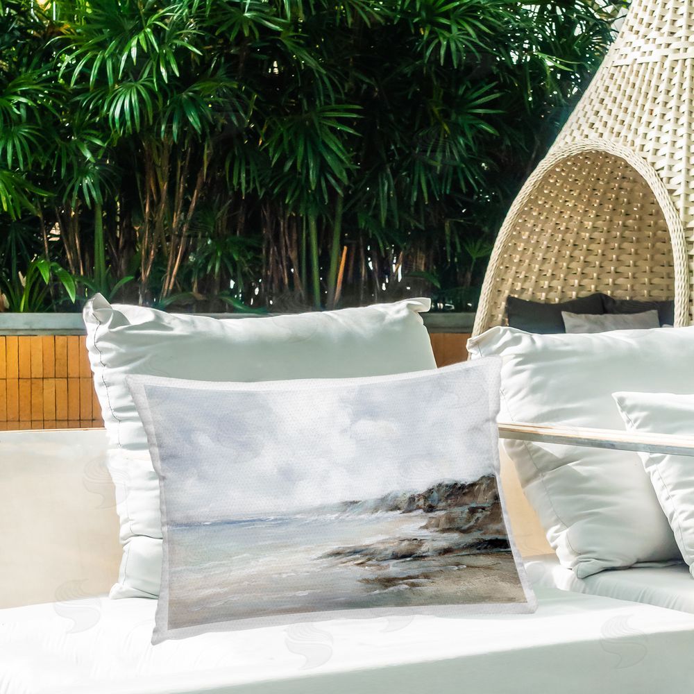 Luna Mavis Classic Shoreline Cliffs Outdoor Quick-Dry Polyester Printed Throw Pillow in Back Yard