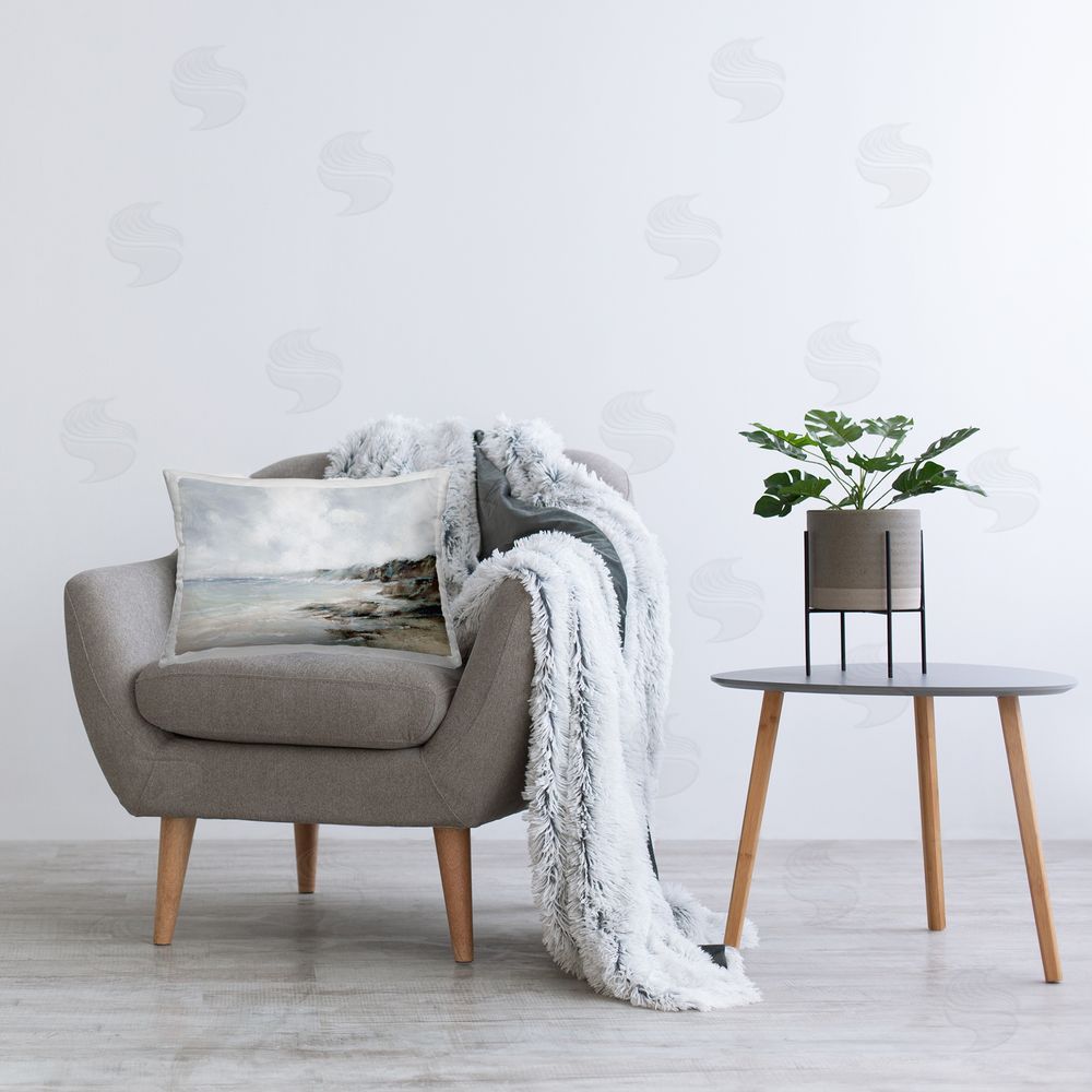 Luna Mavis Classic Shoreline Cliffs Printed Plush Polyester Throw Pillow On Chair