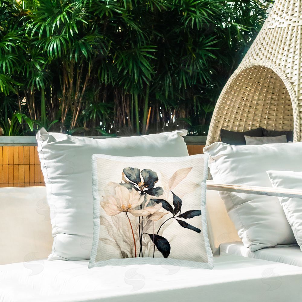 Lazar Studio Lovely Muted Blooms Outdoor Quick-Dry Polyester Printed Throw Pillow in Back Yard